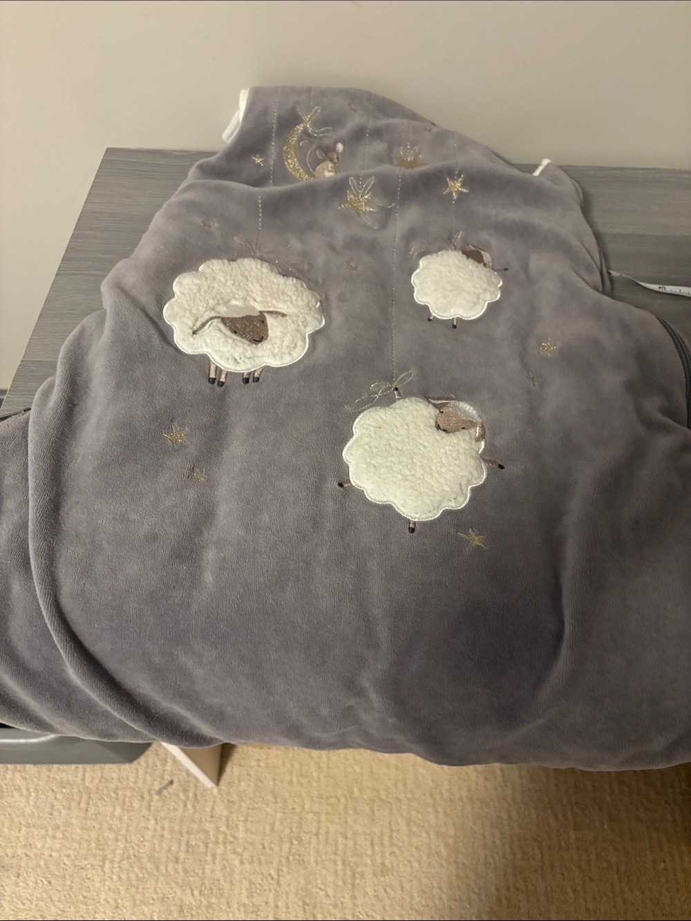 Plush Grey Sheep Embroidered Throw Blanket - Grey